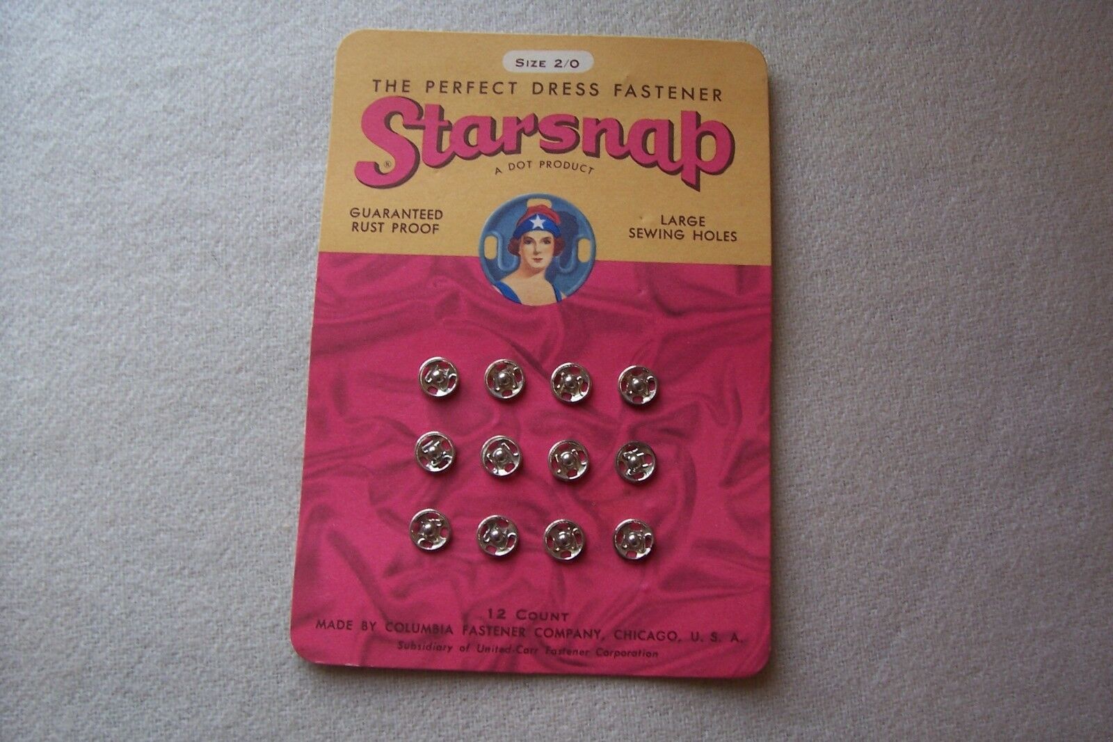 Antique Collectible Card Silver Starsnap Columbia Snap Fastener Il Size "2/0"