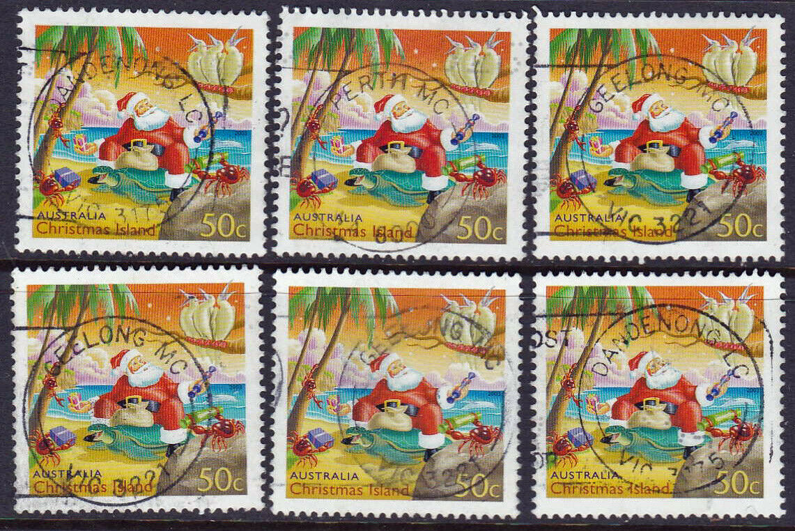 Christmas Island - 444 - Santa & Gifts - 6  Socked Cancellations - 2003 - B9893