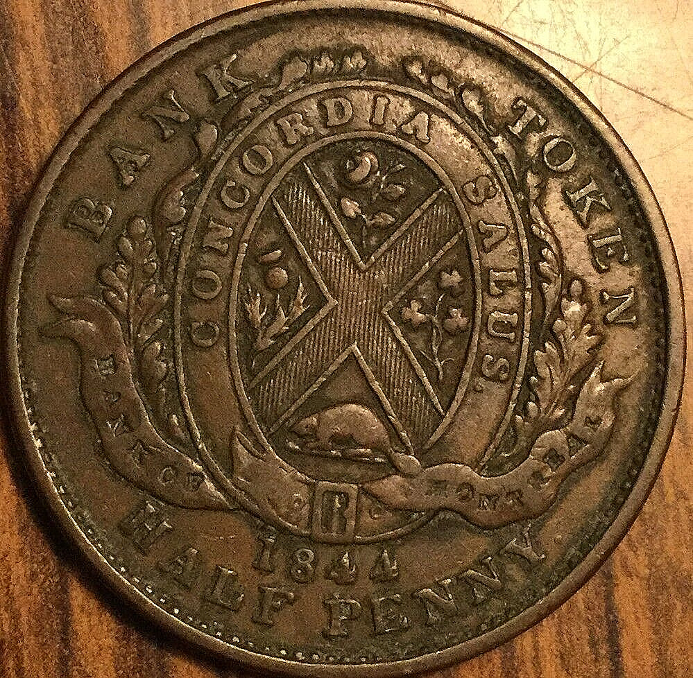 1844 Province Of Canada Bank Of Montreal Half Penny Token