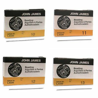 John James English Beading Needles Size 10, 11, 12, 13 - (25 Beading Needles)