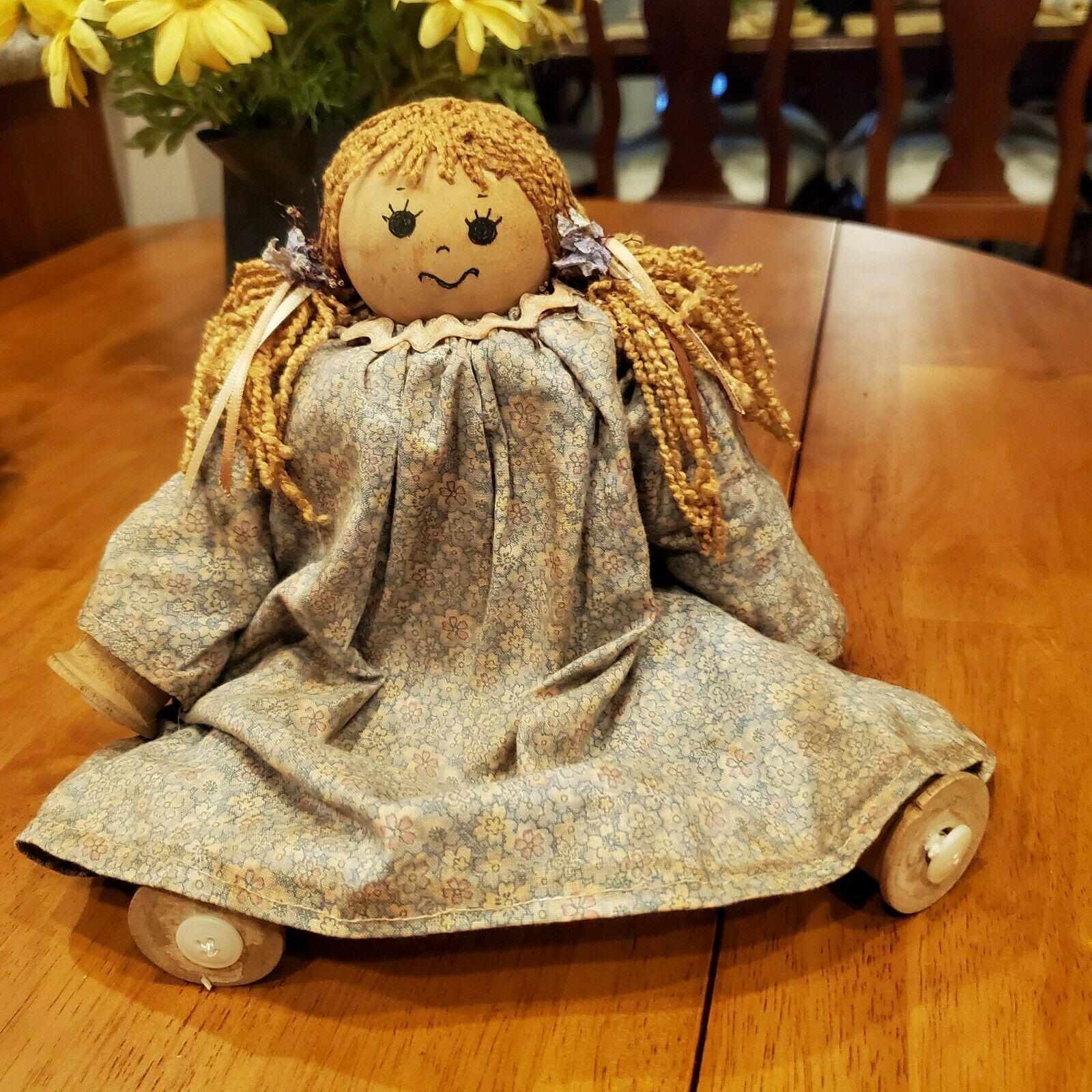 Antique Doll Made Of Wooden Spools