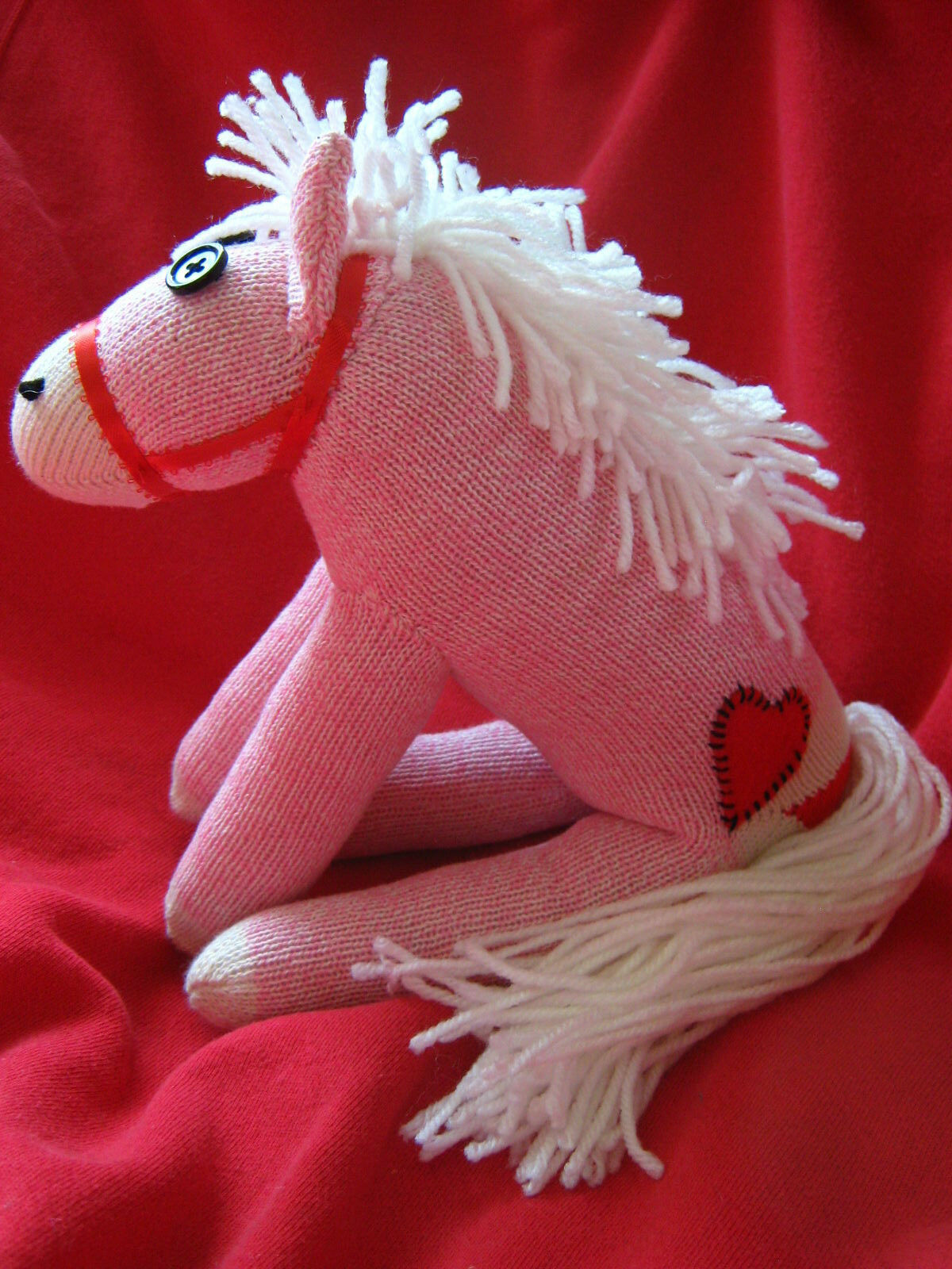 Sock Monkey Pony Horse Handmade White Maned Pink