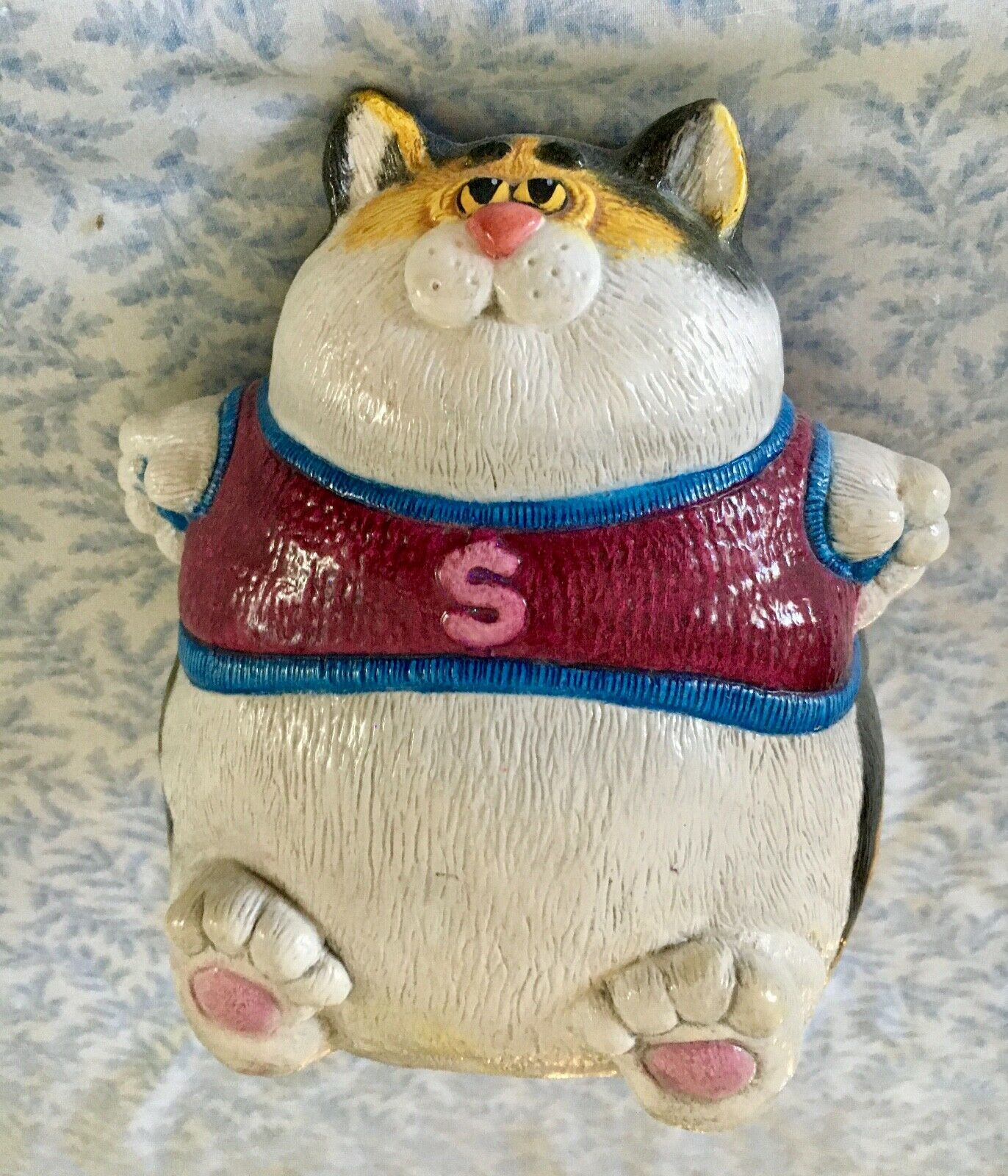 Reduced Again!  Colorful Ceramic Cat Bank - 5.5" Tall