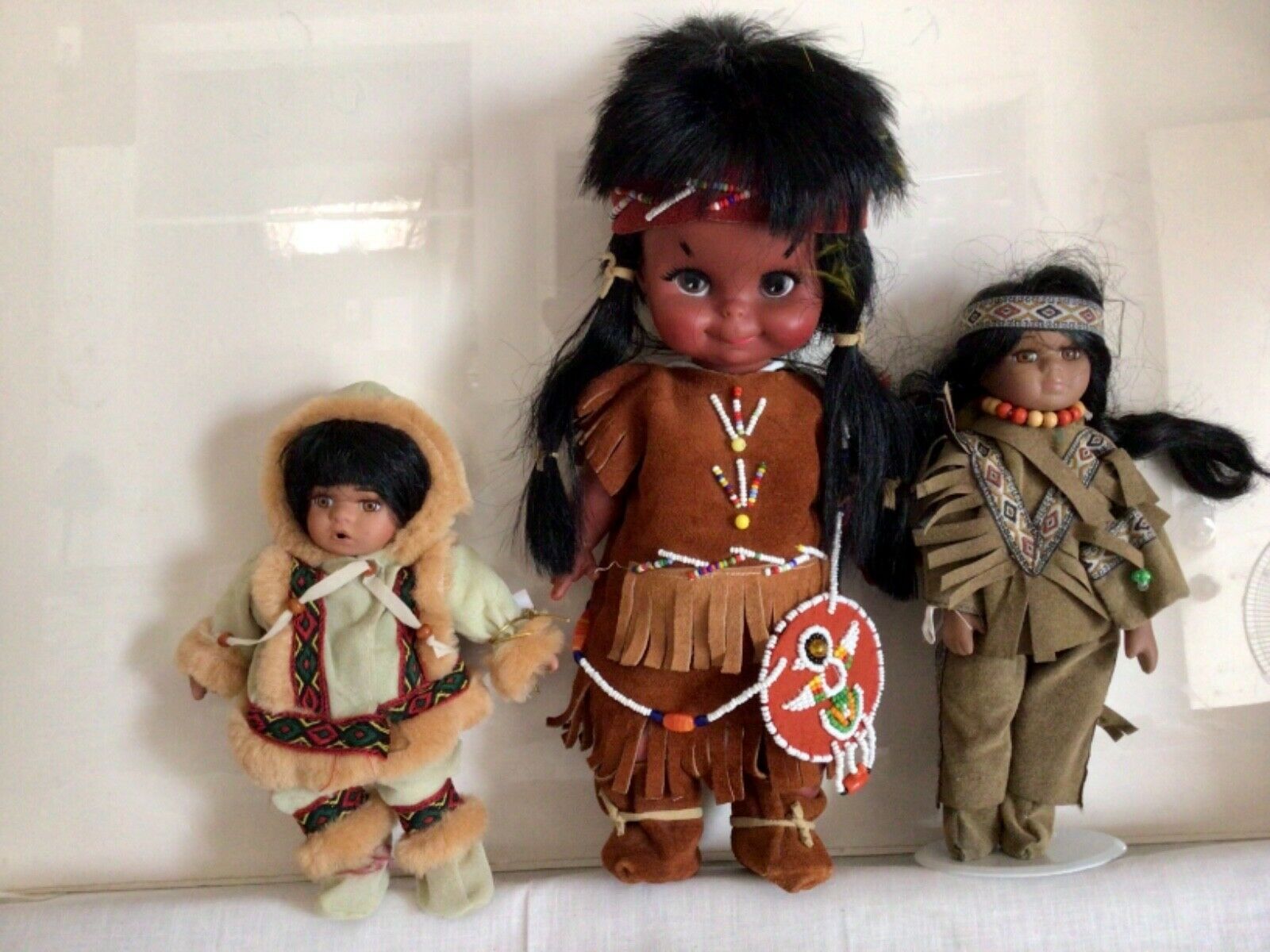 Vintage Indian Dolls Collectible In Traditional Dress 7” 8”& 12” Lot Of 3