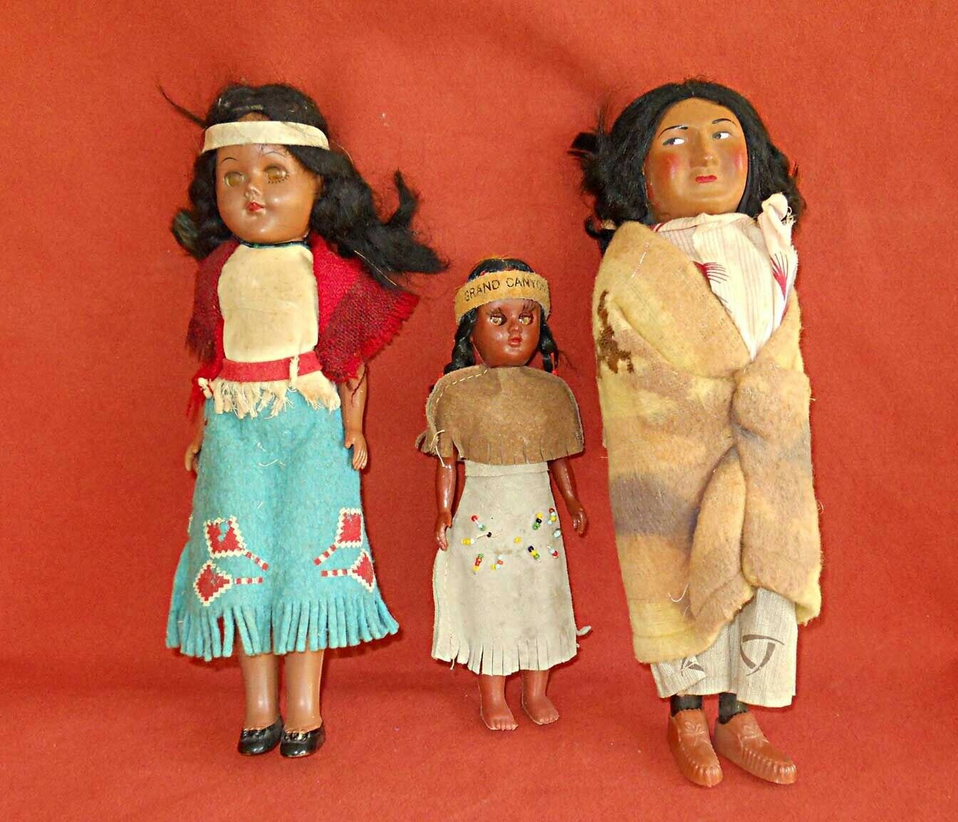 Arizona 3 Vintage Native American Indian Costume Hand Sewn Dolls Grand Canyon