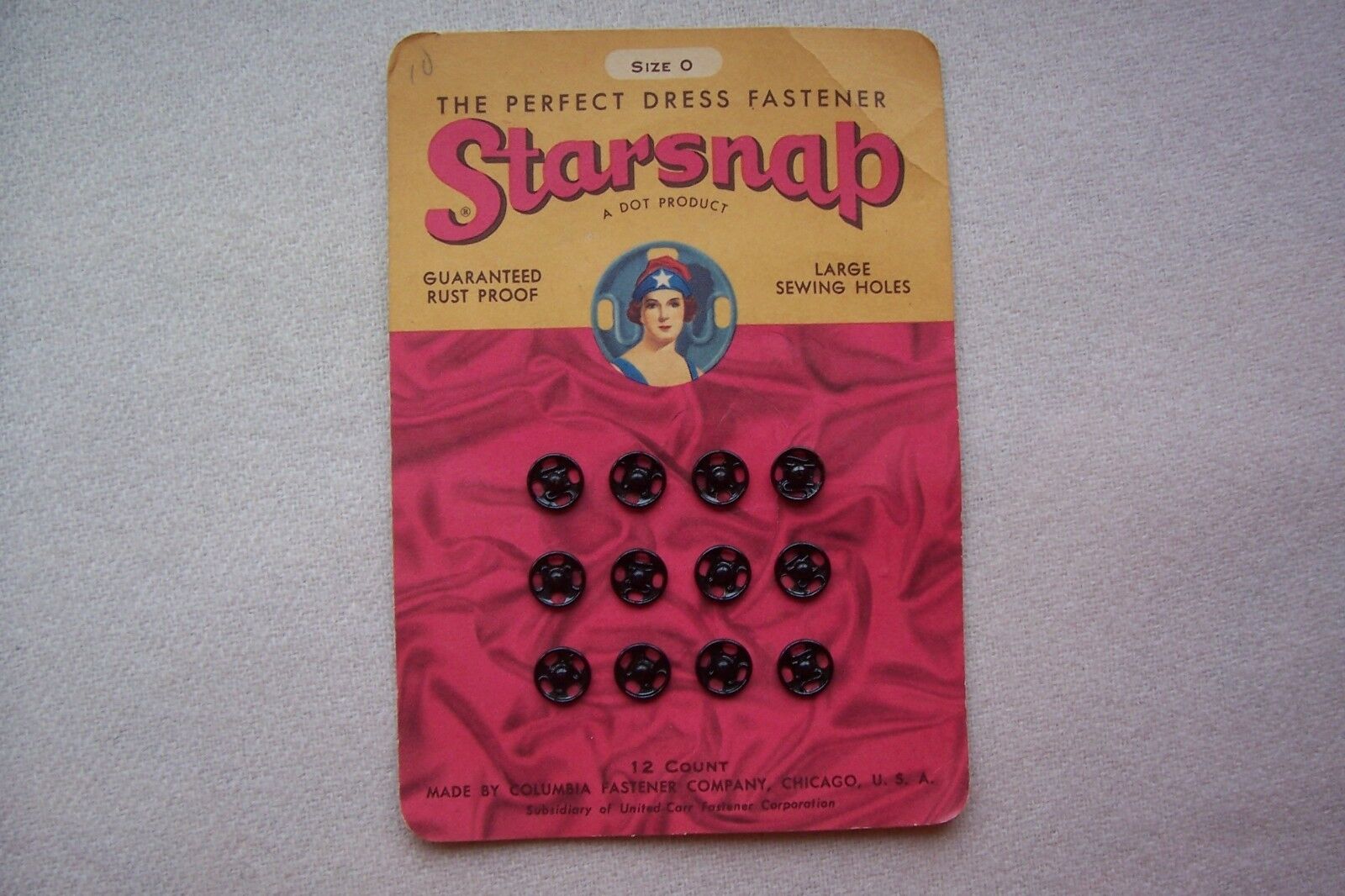 Antique Collectible Card Of Black Snap Fastener Starsnap Columbia Fastener Co Il