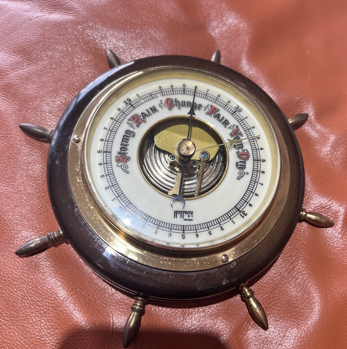 Vintage Barometer Nautical Ship Wheel Weather Station Germany Hoffritz