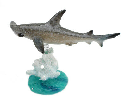 Wiggles Jiggles Swimming Hammerhead Shark On Glazed Coral Base Statue -us Seller