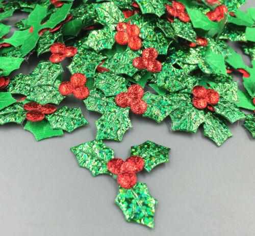 100pcs Holly Berries And Leaves Appliques For Christmas Decoration 36mm