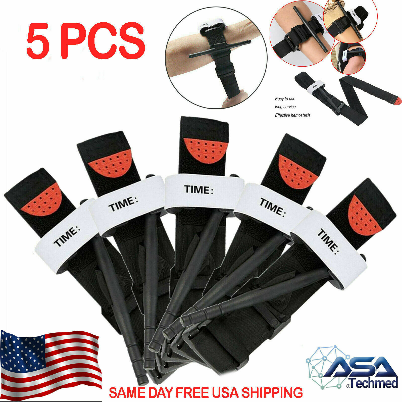 5 Pack Tourniquets With Rapid One Hand Application First Aid, Survival & Hiking