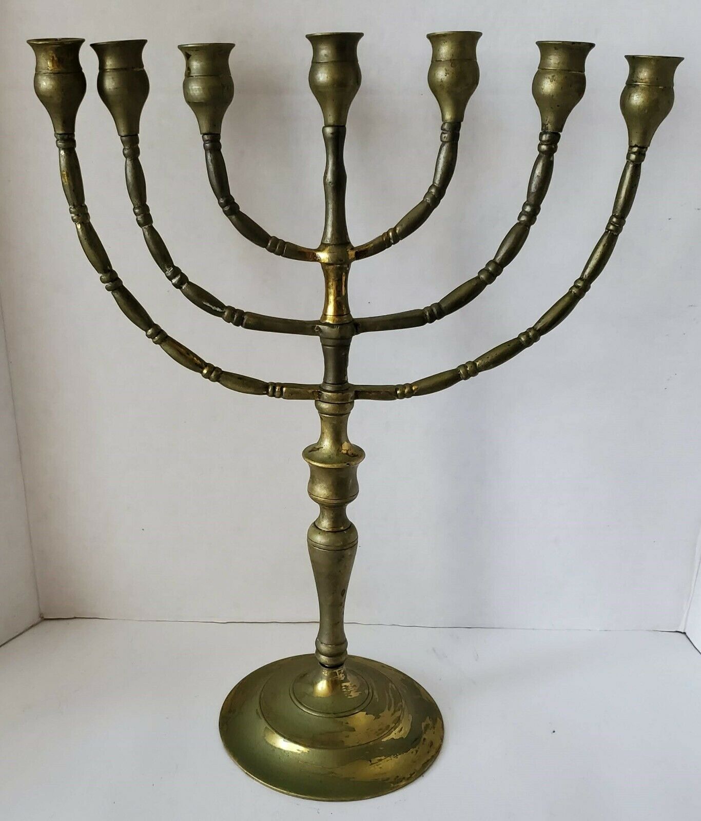 Antique Brass 7 Branch Jewish Menorah Judaica Candle Holder