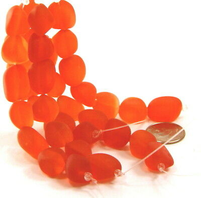 Small Oval Nugget Pendant Beads, Tangerine  Orange W/frosted Matte Finish, 7 Pcs