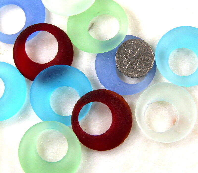 Donut Pendant Beads, You Pick Color, 28mm, Frosted Matte Sea Glass Finish