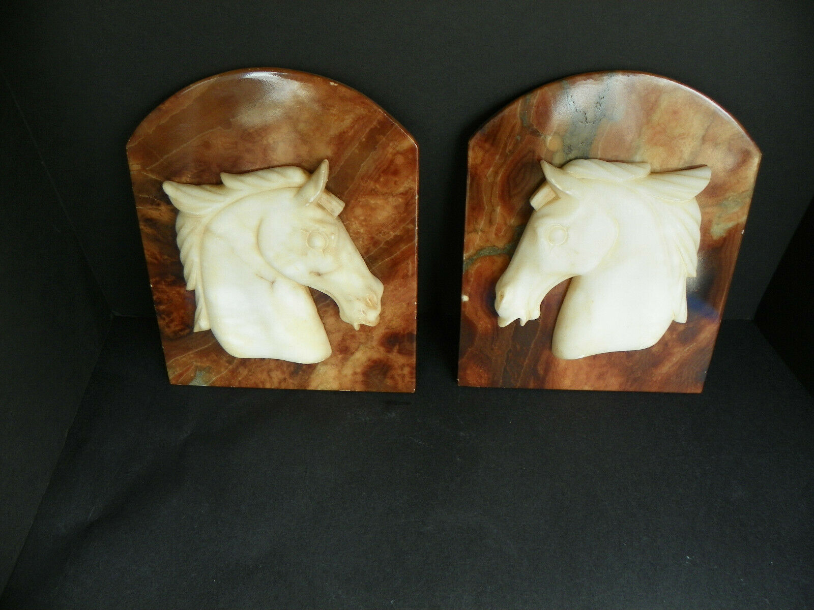 Pair Italian Carved Alabaster Horse Head Plaques