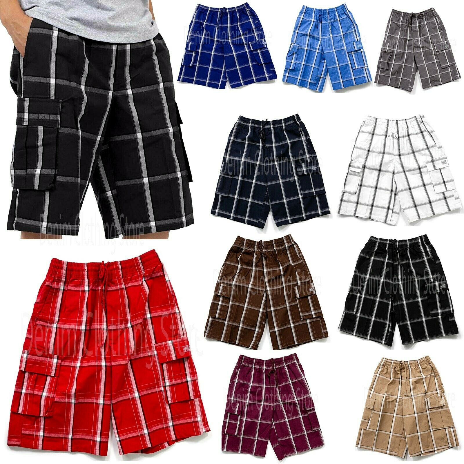Shaka Wear Men's Checkered Relaxed Fit Plaid Cargo Shorts Loose Fitting S - 5xl