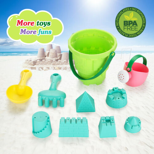 Kids Beach Toys Set Pool Bath Toys W/ Mesh Bag Bucket Shovels Rakes Lots Of Sand