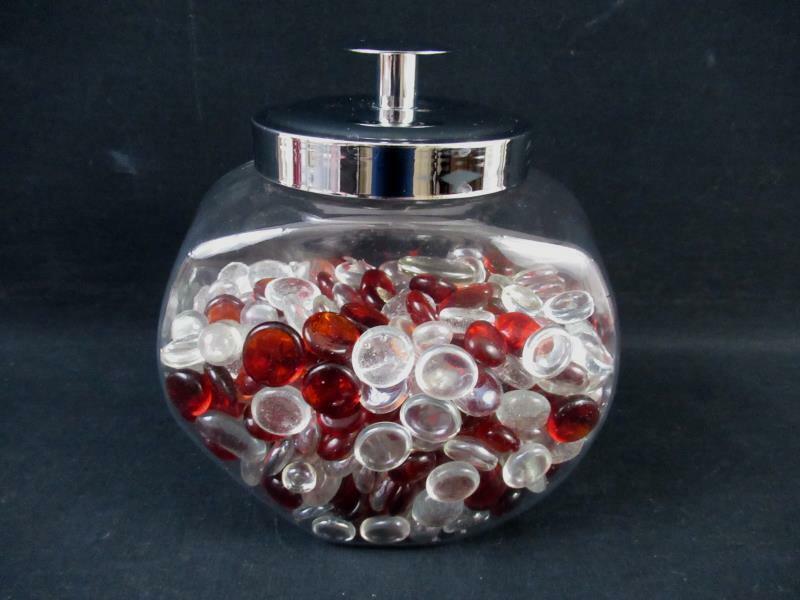 Apothecary Jar With 4.88 Pounds Of Decorative Accent Gems Red Clear