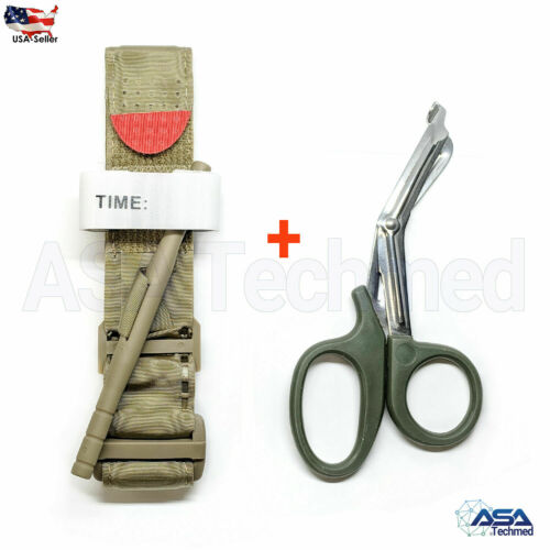 One Hand Tourniquet Combat Application First Aid Handed + Free Shear Khaki