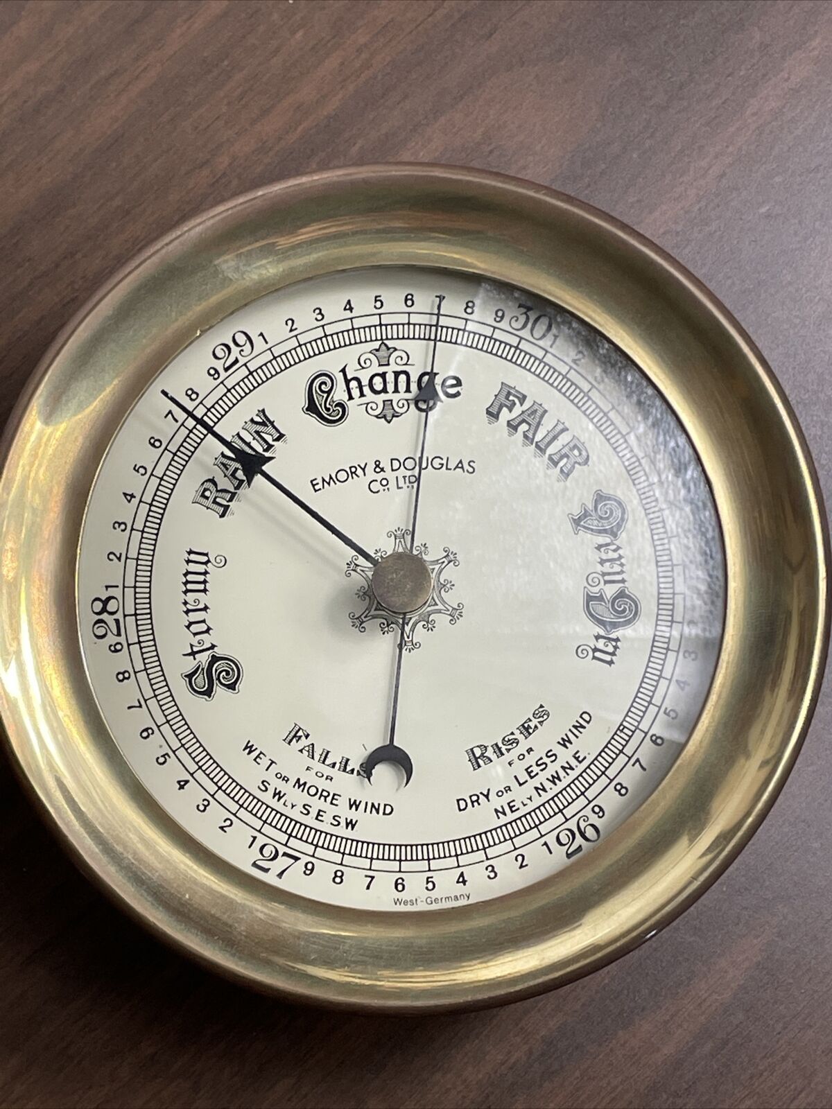 Vintage Emory & Douglas Brass Ship Weather Barometer