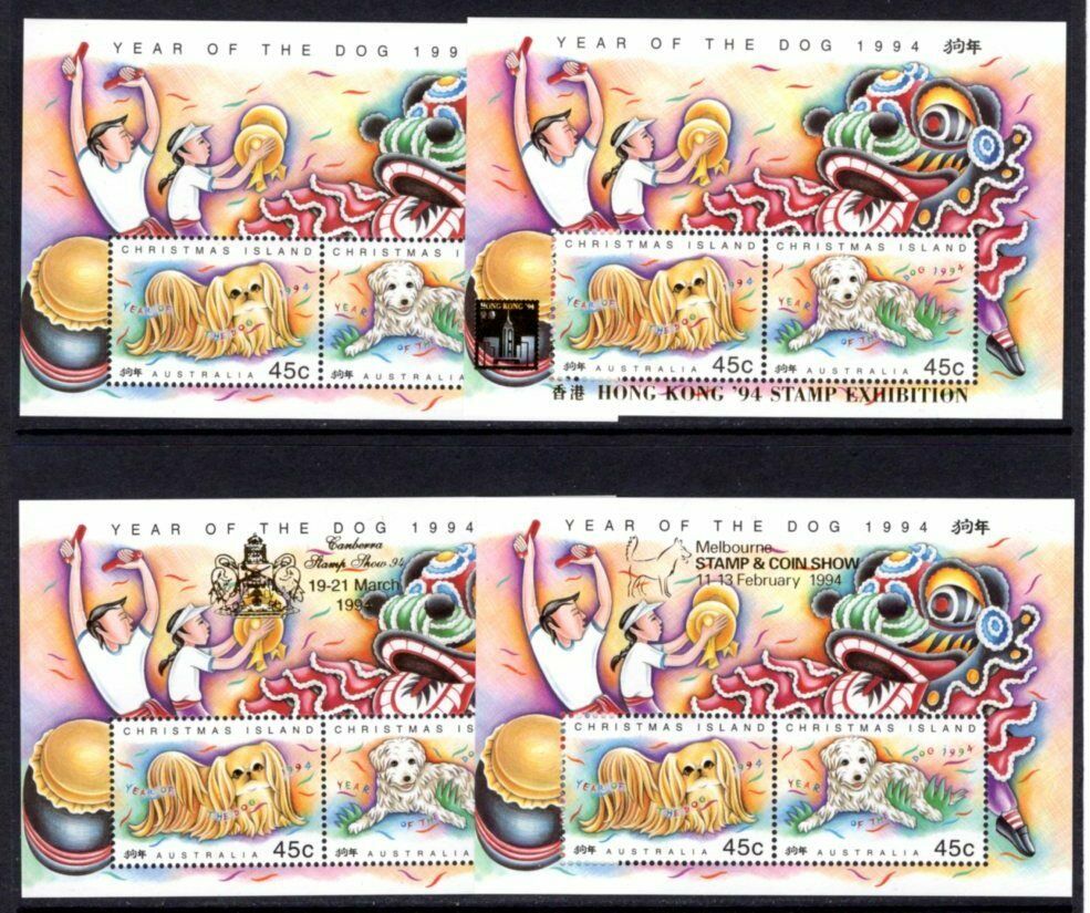 Christmas Island 1994 Year Of The Dog Mini Sheets X 4 Different Mnh  (ref: 155)