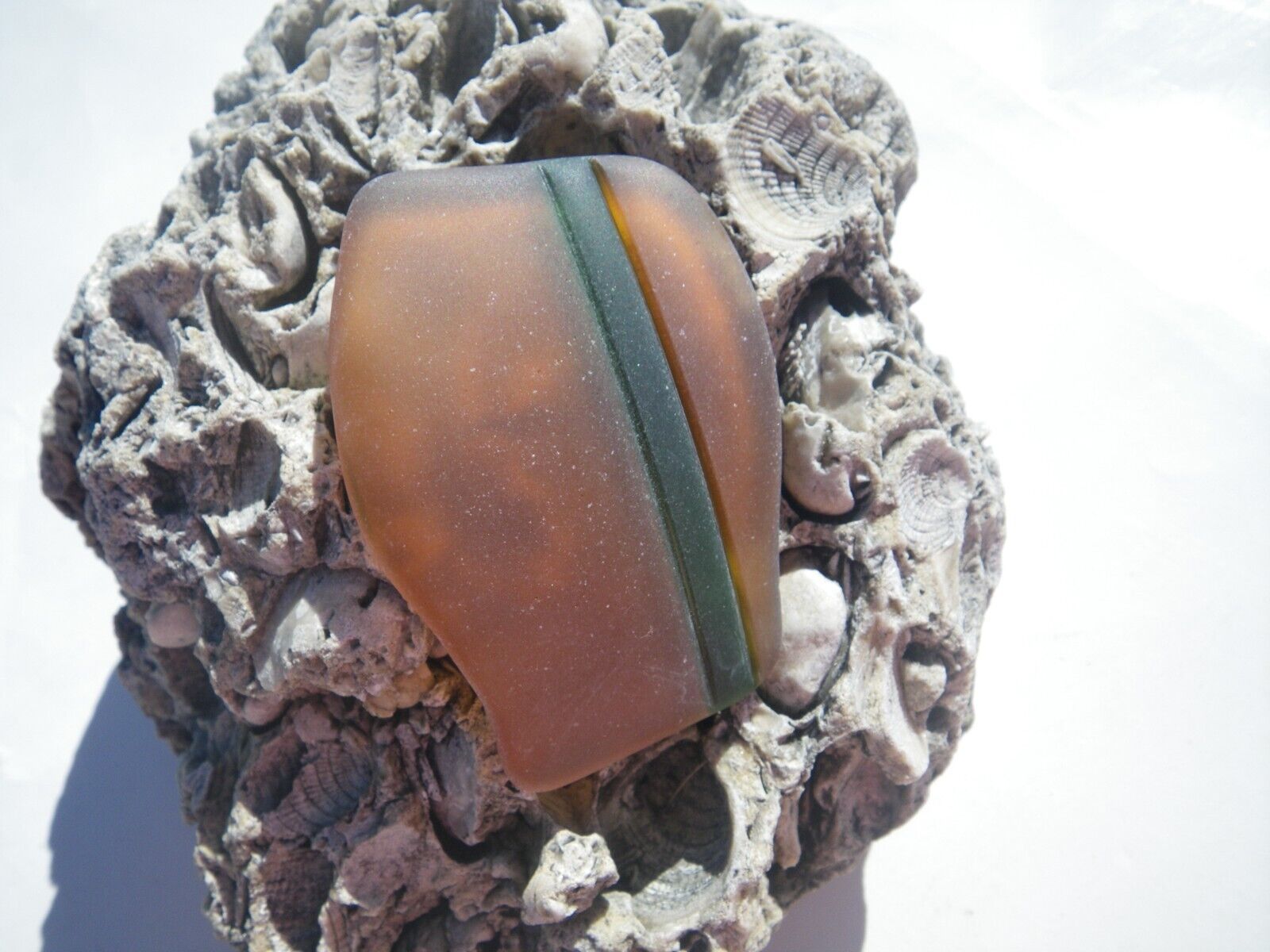 Sea Glass, Large Amber With A Green Stripe