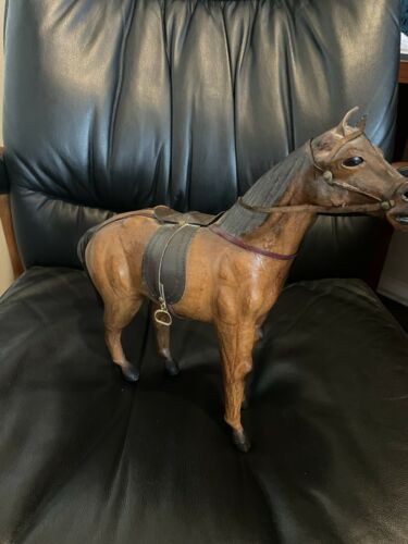 Vintage Italian Leather Equestrian Horse Sculpture