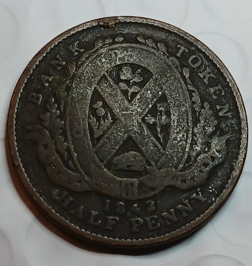 1842 Lower Canada Bank Token ~ Half Penny ~ Bank Of Montreal