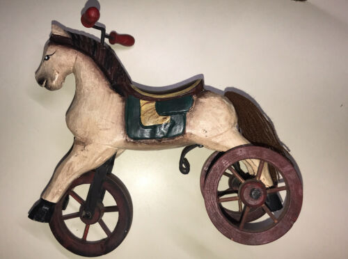Vintage Hand-carved Wooden Horse Tricycle Velocipede