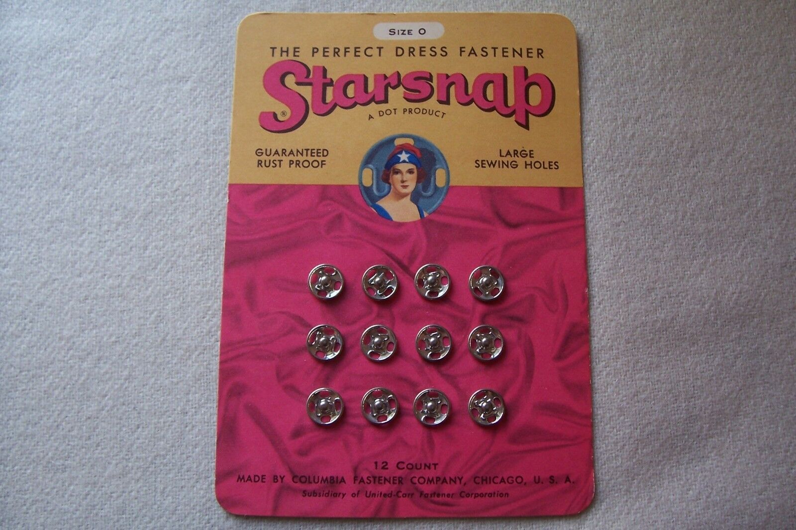 Vtg Antique Collectible Card Of Snap Fasteners Starsnap Columbia Fastener Size O