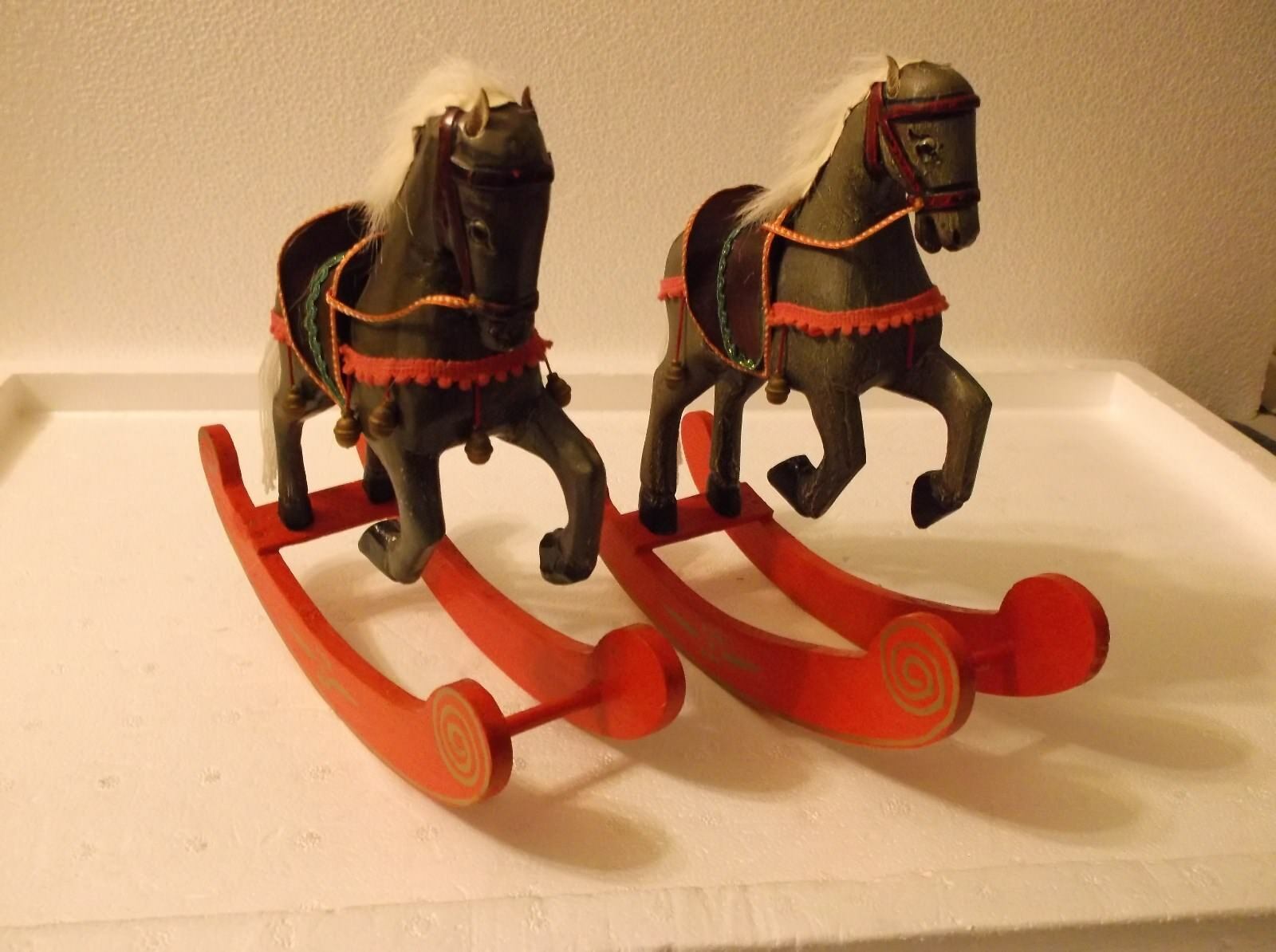 2 Vintage Wood Carved Miniature Rocking Horses