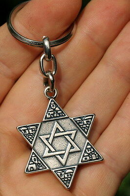 Star Of David Magen Keychain Hebrew Jewish Traveller Prayer Jerusalem Key Ring