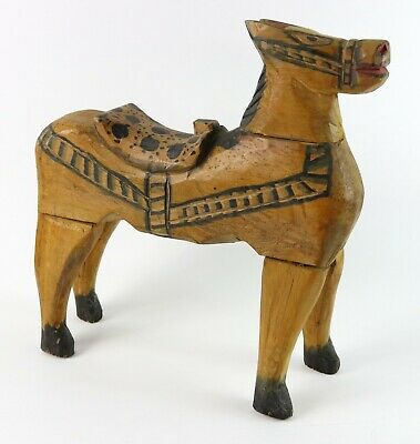Vintage Handmade Carved & Painted Folk Art Wooden Donkey Horse Candle Holder