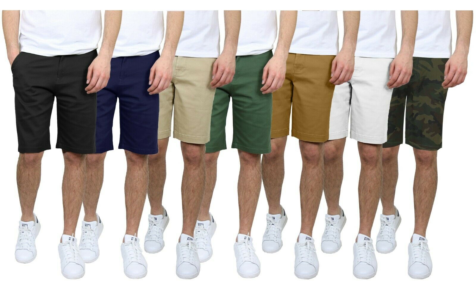 Mens 5-pockets Stretch Cotton Chino Shorts Lounge Casual Work Flat-front 30-40