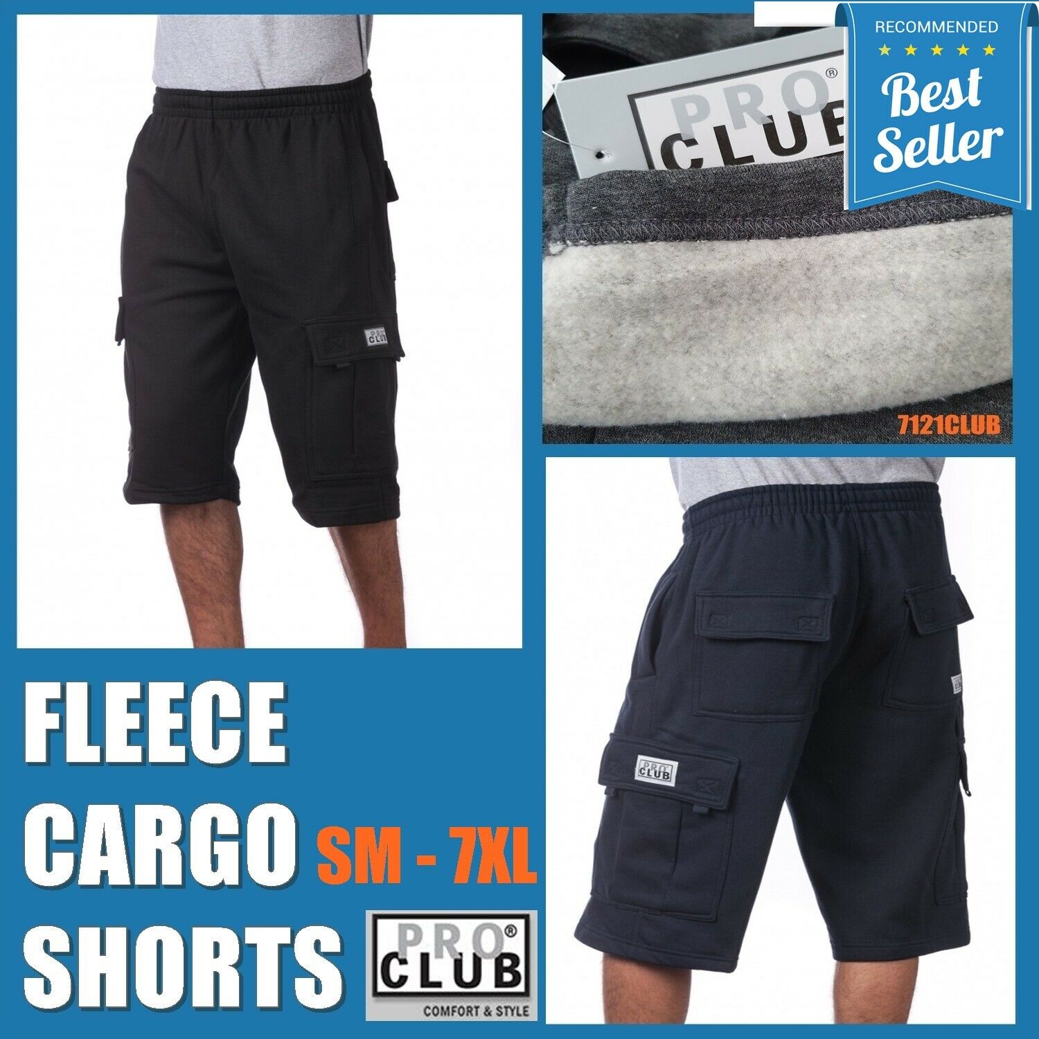Pro Club Cargo Fleece Shorts Men Heavyweight Jogger Sweatpants Big And Tall S-7x