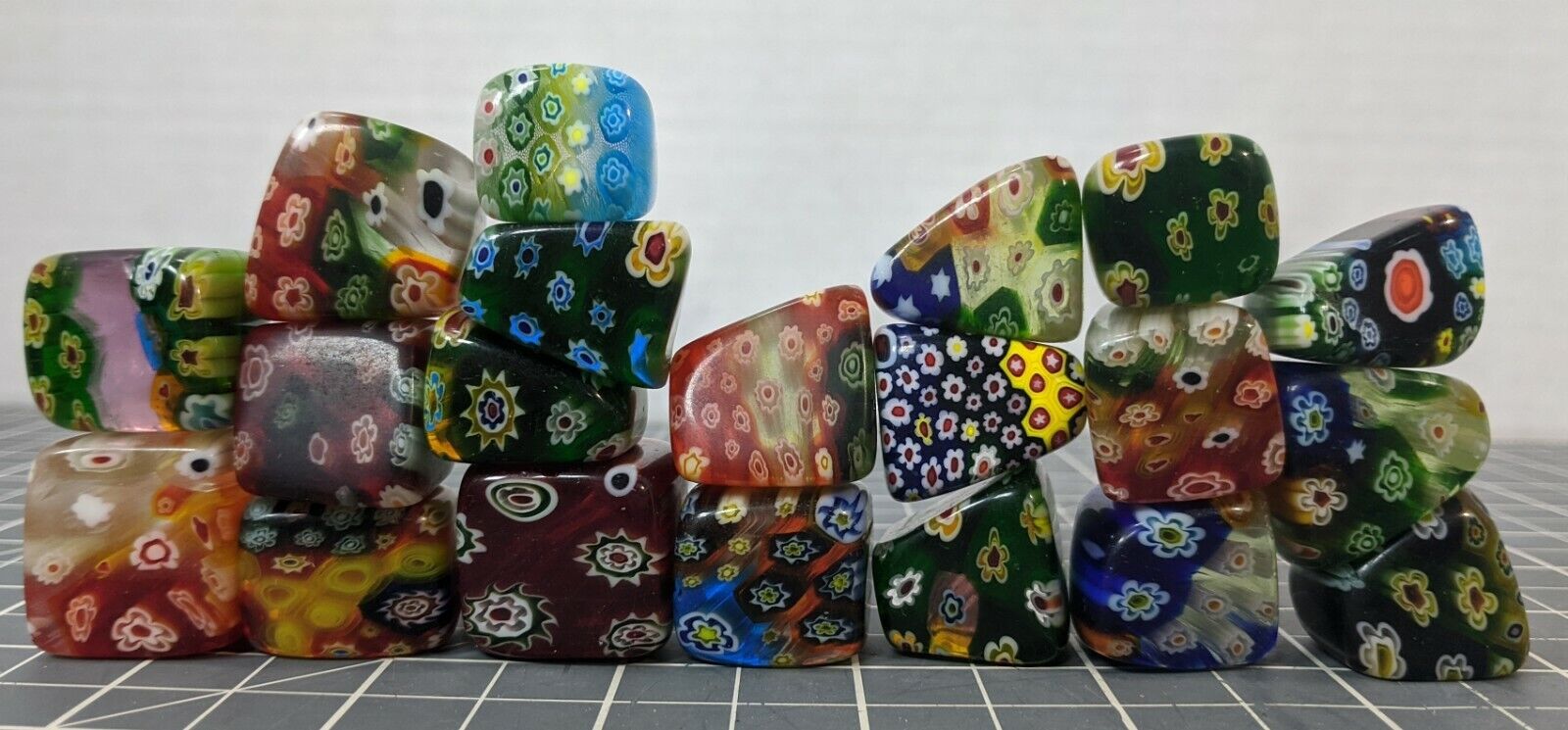 ** (20) Mille Fiori/murano Style Glass Tumbled Pieces Ah-20