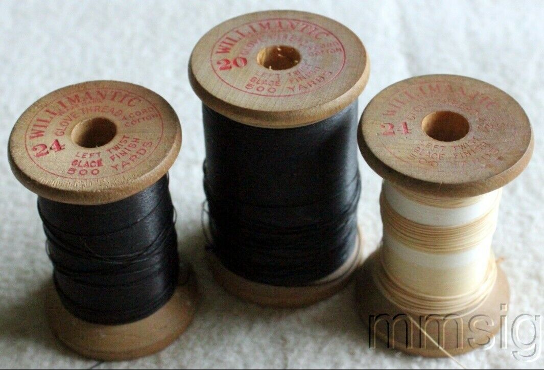 3 Antique Wooden Thread Spools Willimantic American Thread Co. Glove Thread