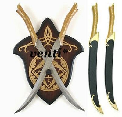 Legolas Fighting Knives With Rigid Scabbards And Wall Plaque