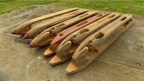 6 Wooden Weaving Loom Boat Shuttles, Metal Tip, Vintage Textile Mill Loom Part A