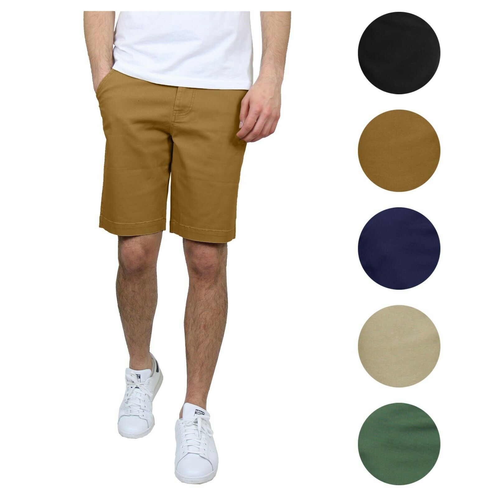 Mens Stretch Chino Shorts Flat Front 5 Pocket Summer Casual Slim Fit New 30-42